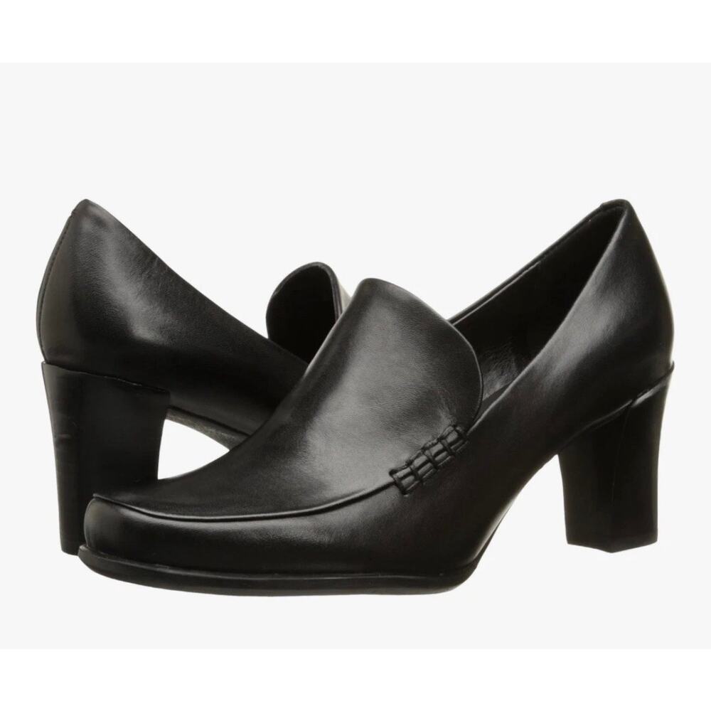 Franco Sarto Pump Black Leather Block Heel Round Toe US 6M Made In Brazil